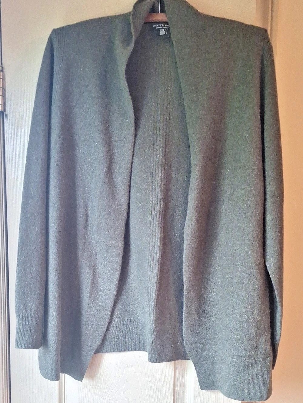 Saks Fifth Avenue 100% Cashmere Open Front Cardigan Darn Olive - Size Medium